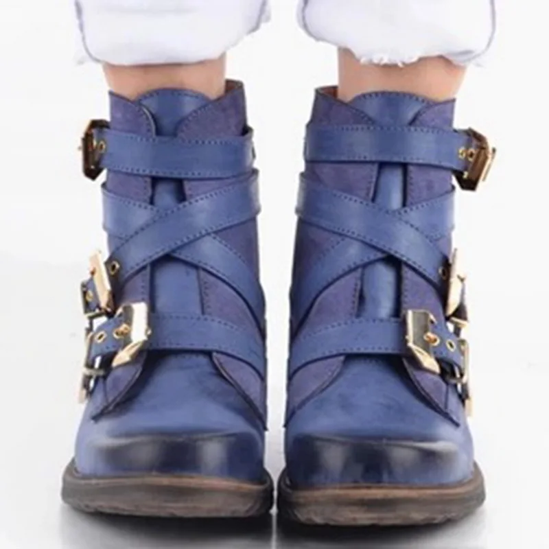 LOOZYKIT; Модные женские фиолетовые короткие ботильоны из натуральной кожи; синие зимние ботинки с ремешками