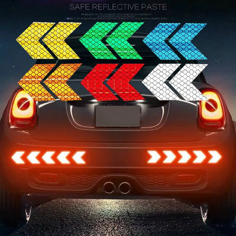 10 Pcs/Set Car Sticker Reflective Arrow Sign Tape Warning Safety Sticker For Car Bumper Trunk Reflector Hazard Tape Car Styling