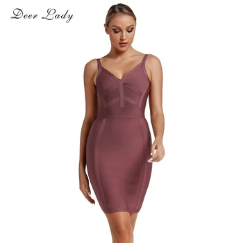 

Deer Lady Bandage Dress 2019 New Sexy V Neck Bandage Dress Autumn Women Bodycon Celebrity Evening Party Dress Mini