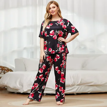 

pajamas women's summner sleepwear homewear plus size 4xl flower pyjamas woman winter large home clothes for women night suit