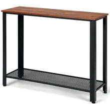 Costway – Table de canapé Console avec étagère de rangement, cadre métallique, aspect bois, Table d'entrée HW61495