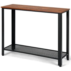 Costway Mesa de sofá con estante de almacenamiento, marco de Metal, aspecto de madera, para entrada, HW61495