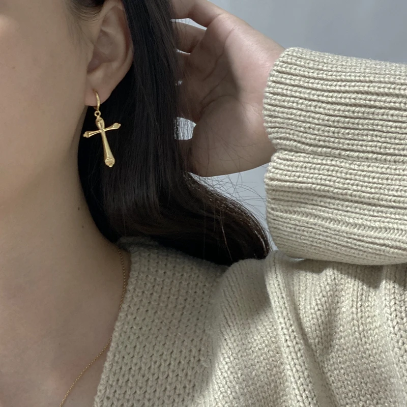 LouLeur 925 пробы серебряные серьги кольца с крестиком элегантные винтажные золотые