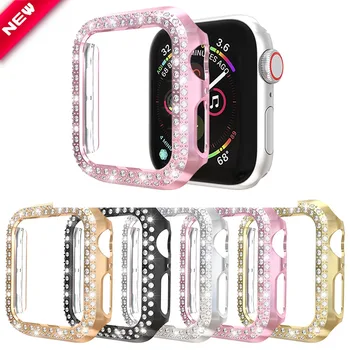 

Luxury Diamond Women PC Protect Cover for Apple Watch Case Series 5 4 3 Bling Bumper 40/44/38/42mm Accessories