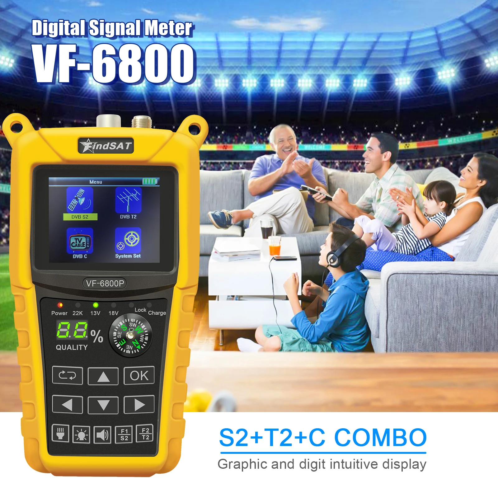 Φ Satellite Finder с полной поддержкой VF-6800/DVB-S DVB-T/T2 DVB-S2/C2 MPEG2/MPEG4 английский арабский