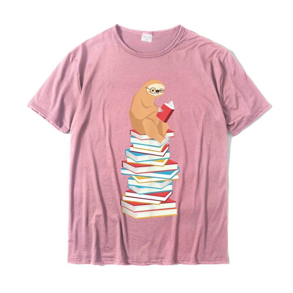 Hip hop Crewneck Top T-shirts Fall Tops T Shirt Short Sleeve Discount 100% Cotton Design Tops Tees Printed On Men Funny Sloth Book Reading School Teacher Student Nerdy T-Shirt__20288 pink