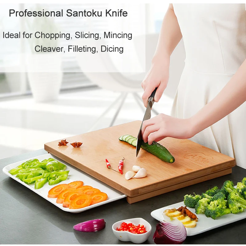Нож шеф-повара Santoku, кухонный, Германия, 1,4116, нержавеющая сталь, Gyuto, Кливер для нарезки, измельчения рыбы, филе, кухонные ножи 33