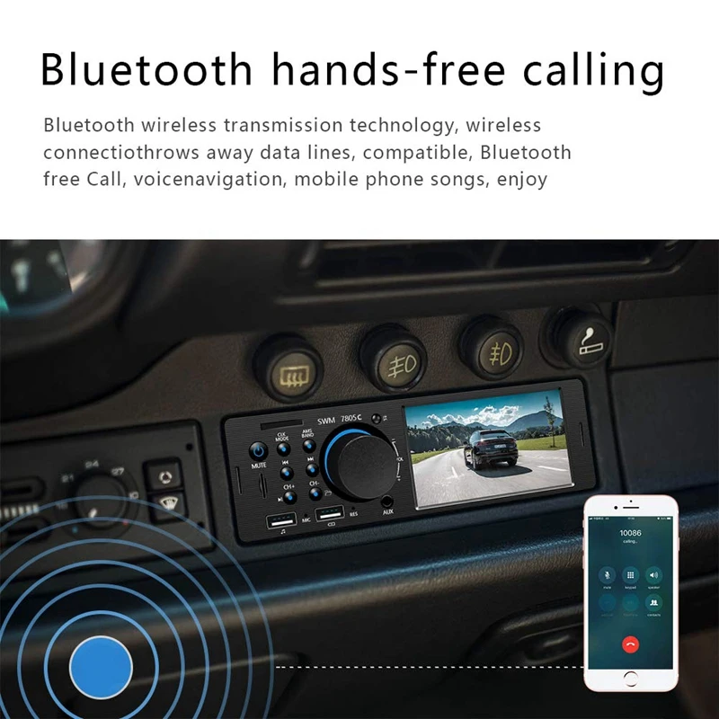 Car Stereo Single Din Multimedia Radio 4.1 inch Press Screen Bluetooth Audio Hands-Free Calling, USB, SD, AUX Input, FM Radio Re
