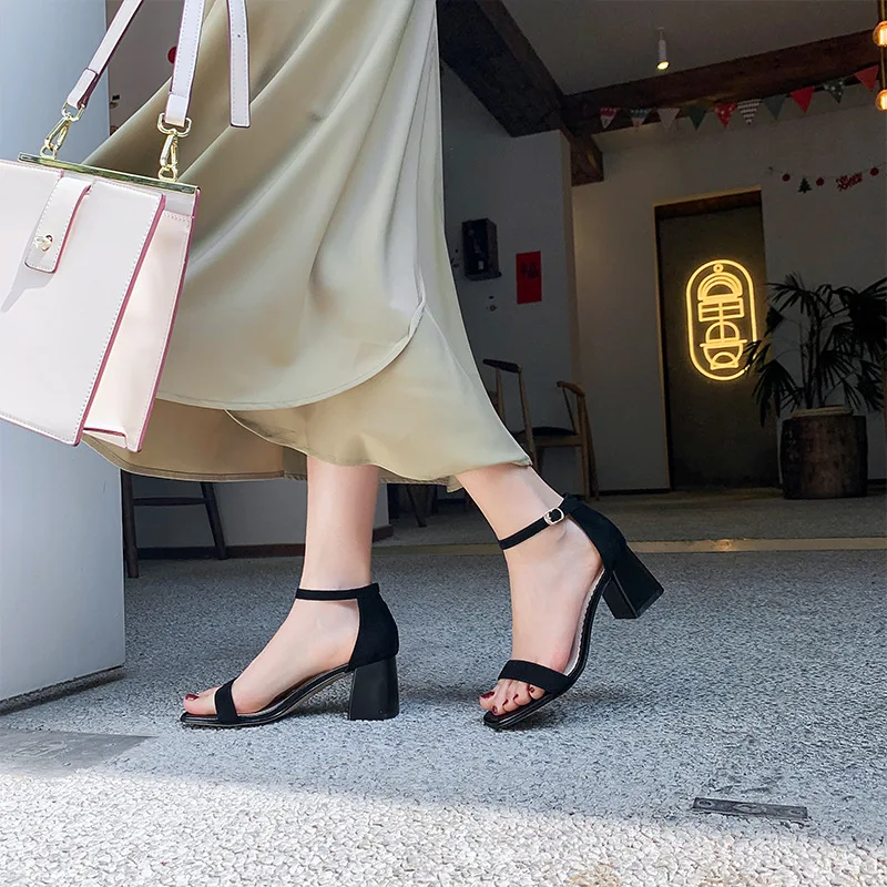 

Shoes What 2019 Summer New Style Versatile Peep Toe Chunky Heel A- line Buckle Fairy-Style High-Heel WOMEN'S Sandals