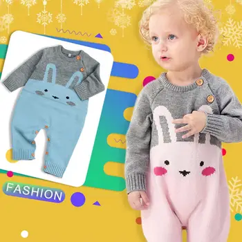 

Cute Rabbit Baby Woolen Yarn Knitted Warm Long Sleeve Romper Sweater Jumpsuit Toddler Newborn Outfits Set Hot Sale