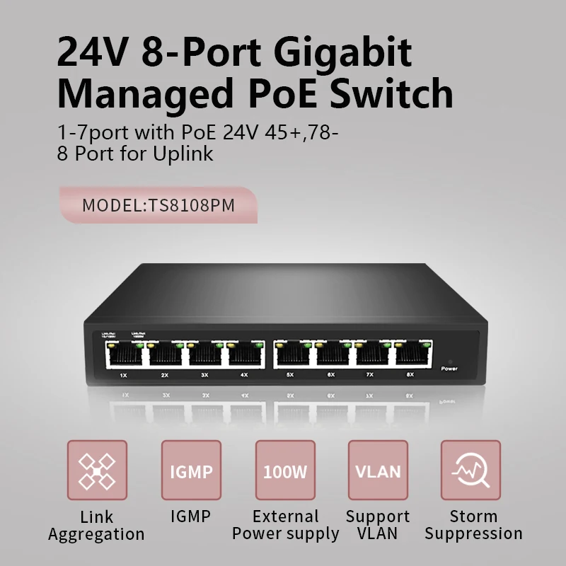 24В 8 портов полный гигабитный управляемый коммутатор PoE POE коммутатор|managed poe switch|poe