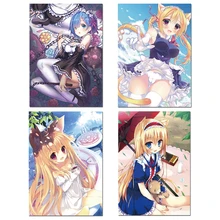 Neko chica japonés Manga arte de la pared de Moe con chicas de Anime carteles impresiones Bishojo Sexy Catgirl seda póster x 30x45x40 60 50x75cm(China)