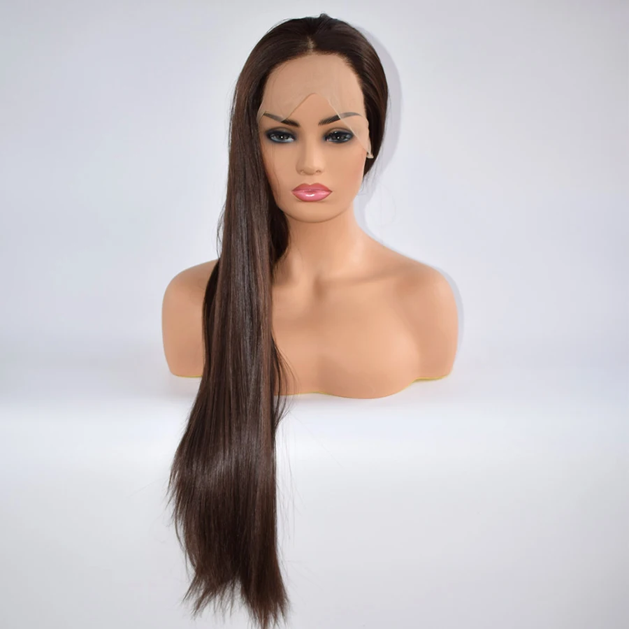 13x6 синтетический Синтетические волосы на кружеве парики коричневый Цвет натуральных длинных прямых волос Futura волосы парики из натуральных волос Для чернокожих Для женщин