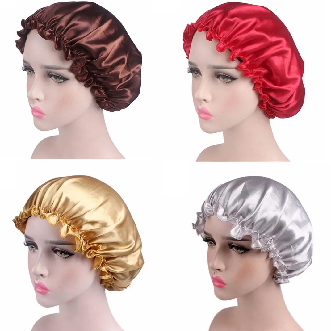 

1X Hair Satin Bonnet For Sleeping Shower Cap Silk Bonnet Bonnet Femme Head Cover Flower Elastic Band Women Night Sleep Cap