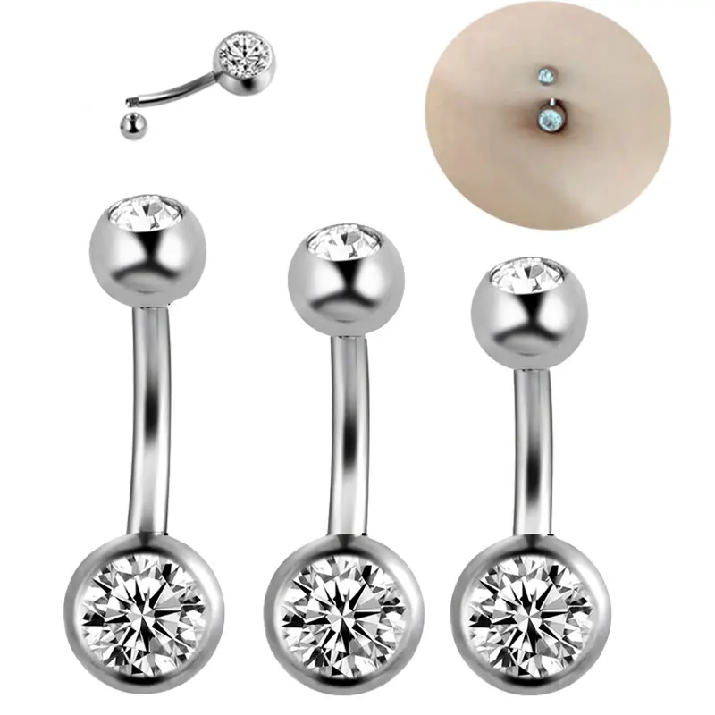 FashionSexyStainlessSteelDoubleCrystalRhinestoneBallsBelly