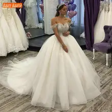 Роскошное арабское бальное платье в стиле бохо, свадебные платья с открытыми плечами, свадебные платья из бисера и кристаллов, Тюлевое свадебное платье принцессы с длинным шлейфом