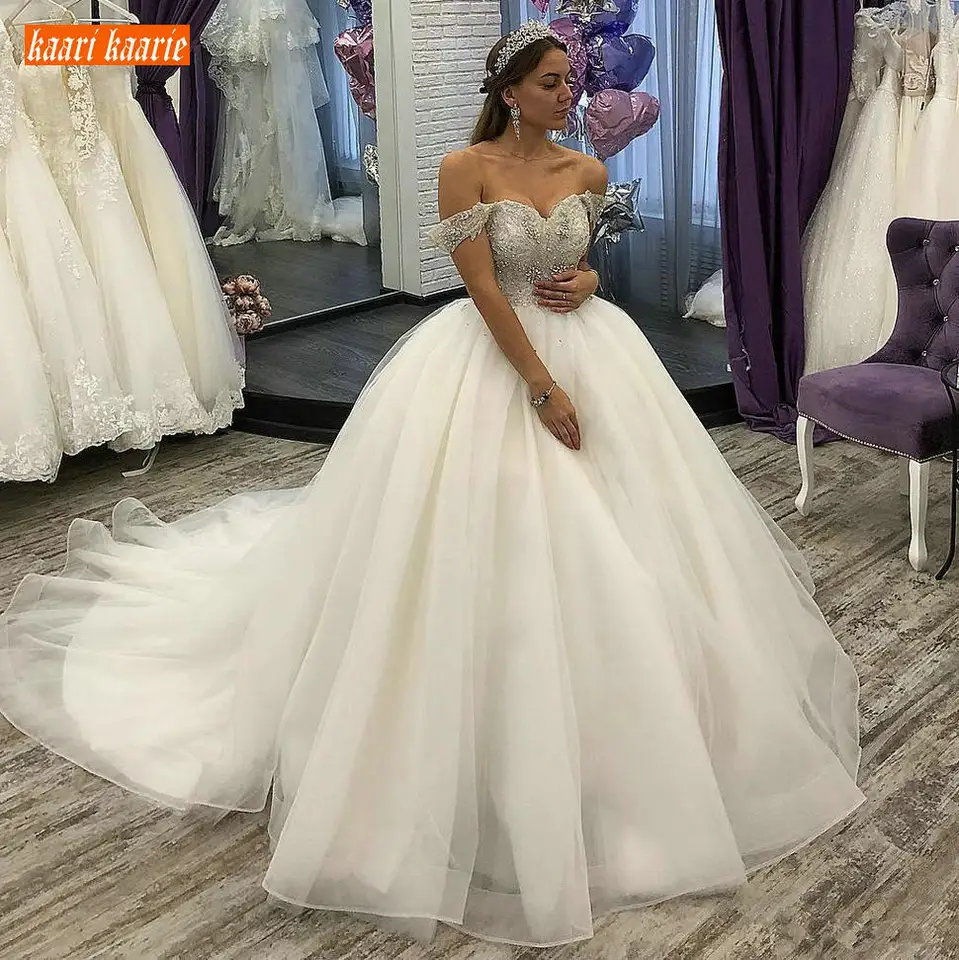 off the shoulder beaded wedding dress