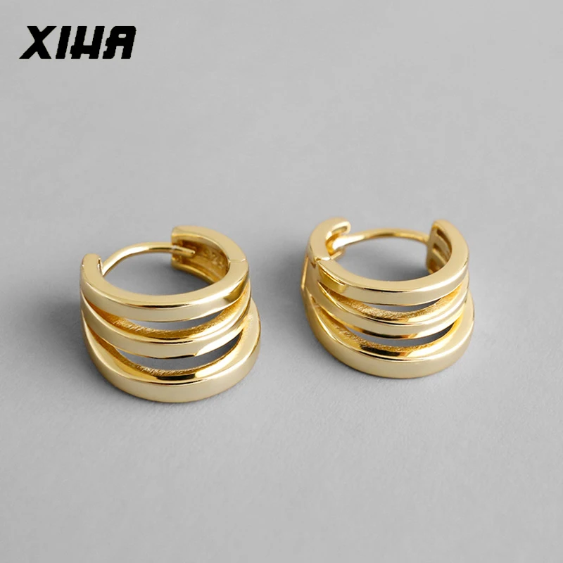 

XIHA 925 Sterling Silver Earrings for Women Triple Layers Circle sterling silver hoop earring cubic INS Party Engagement Jewelry