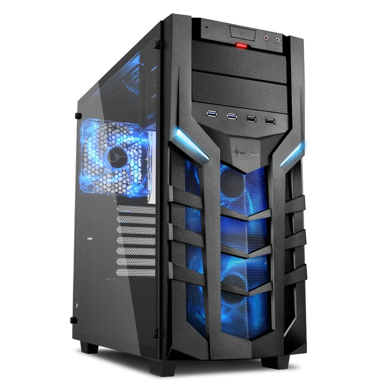Корпус Sharkoon DG7000-G blue ATX, mATX, Mini-ITX, Midi-Tower, 2xUSB 2.0, 2xUSB 3.0, Audio, 3x140mm fan, без БП, led blue, акрил