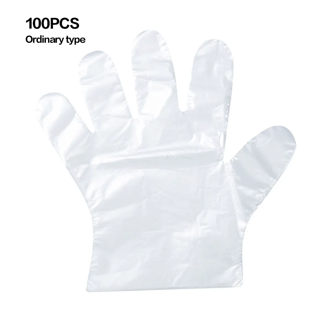 100pcs Transparent Disposable PE Sanitary Gloves for Restaurant Kitchen BBQ #Z 