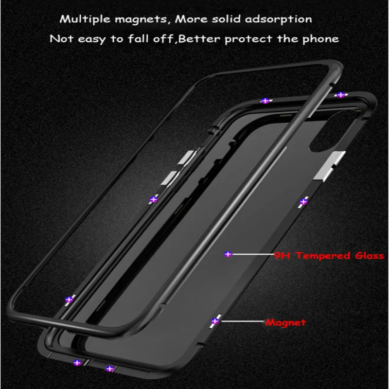 Магнитный адсорбционный металлический чехол для iPhone 11 Pro 7 8 Plus, задняя крышка из закаленного стекла на магните для iPhone 6 6s Plus X XS, максимальный чехол