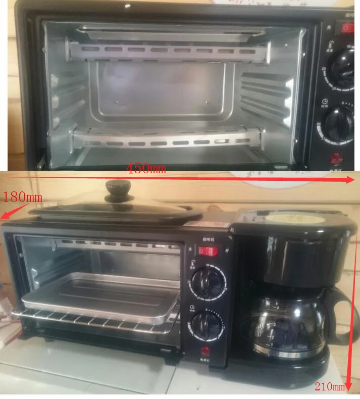 Синий 3-in-1 Breakfast Machine 600w coffee pot+750w Teppanyaki+750w oven Bread Baking Maker Bread Toaster /Fried Egg/ Coffee Cooker - Цвет: Синий