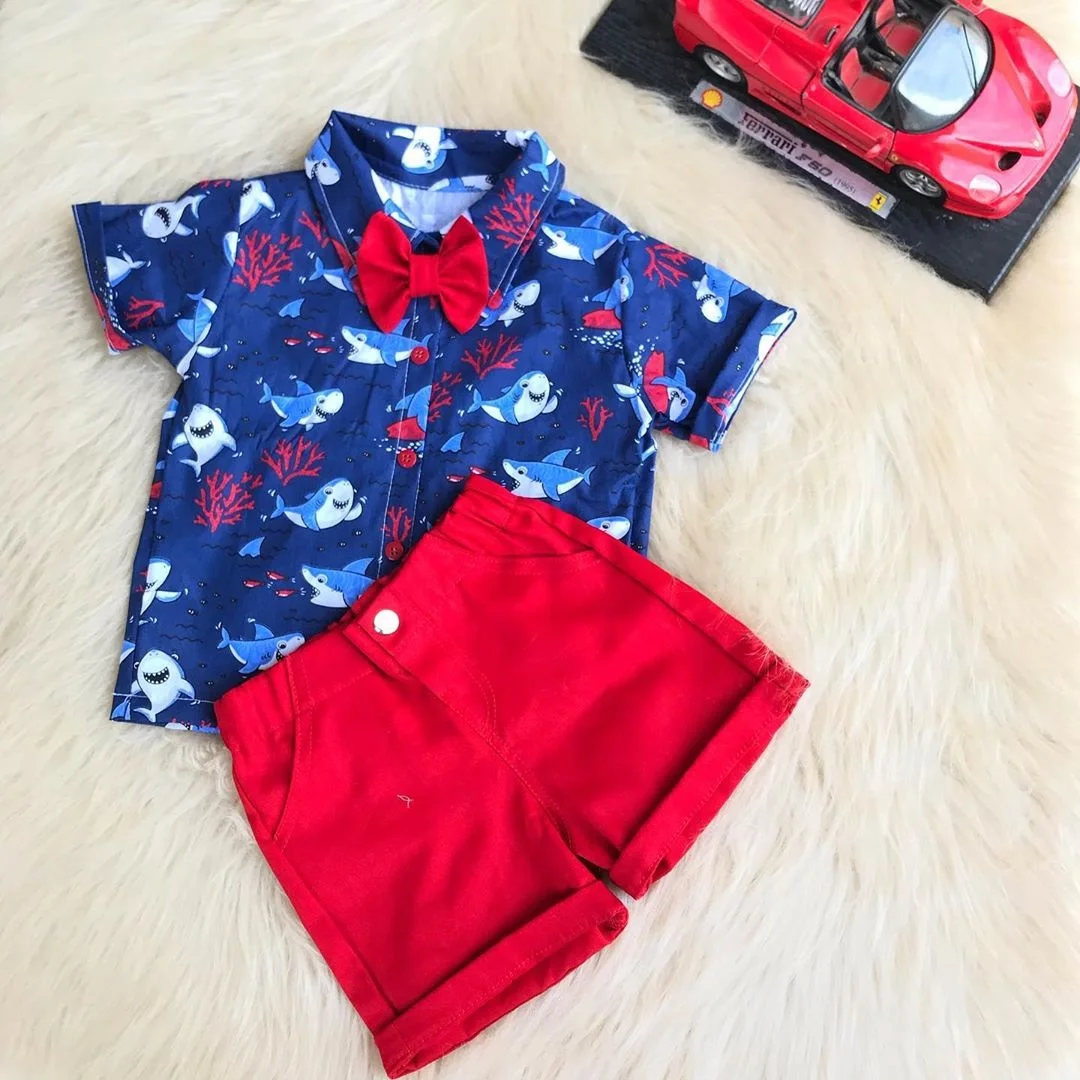 От 1 до 6 лет, Рождественский комплект одежды для мальчиков, деловой костюм джентльмена для маленьких мальчиков красная рубашка с мультяшным автомобилем, штаны Рождественские наряды одежда на год