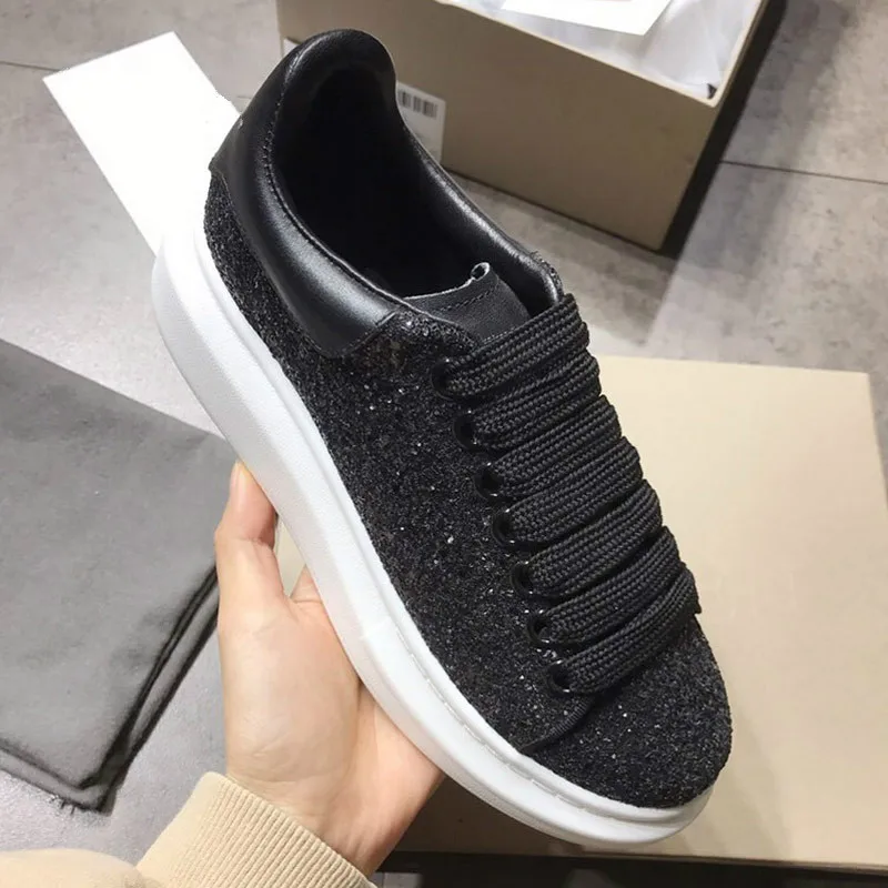 

European Station 2009 Autumn and Winter New Sequined Leather Leisure Shoes Women's Muffin Thick-soled Sports Shoes Small White S