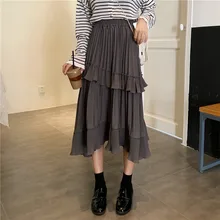 Harajuku стиль весна осень сладкий стиль оборками Длинные юбки модный бренд Женская одежда Высокая талия юбка blusas mujer de moda