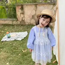 Новое платье в полоску для девочек, модные хлопковые кружевные весенние платья для девочек, От 1 до 6 лет, PO56