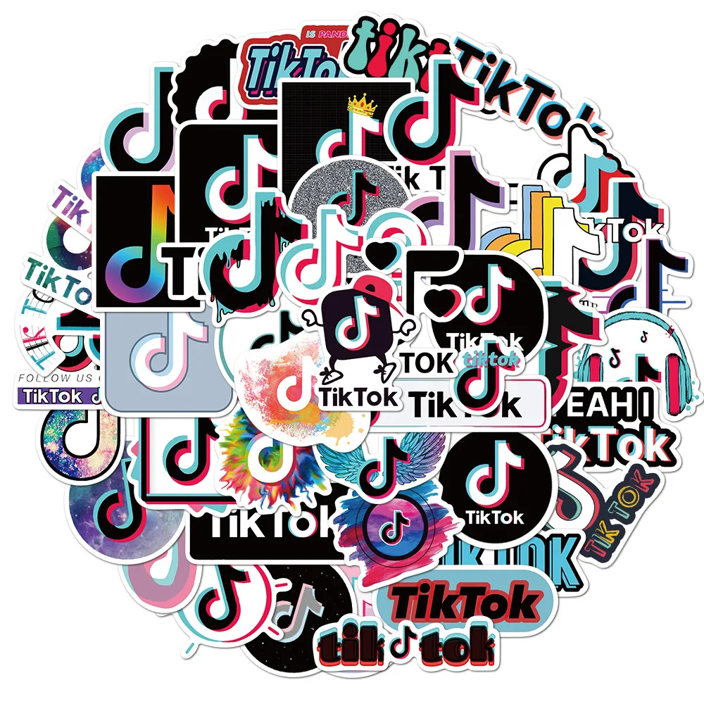 

50Pcs/set TikTok Logo Stickers for Phone Laptop Luggage Scrapbooking Graffiti Diary Label Stationery Sticker Decals