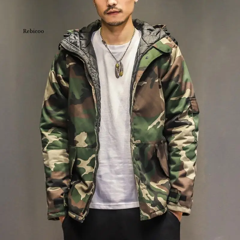 

Winter Jacket Men Fashion Camouflage Harajuku Skateboard Outdoors Windbreaker Jackets Waterproof Windrproof Coat