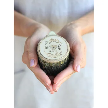 

Rustic ring bearer pillow customized wood slice wedding Ring Holder Engagement ring box Engraved leaves Jewelry Box wedding gift