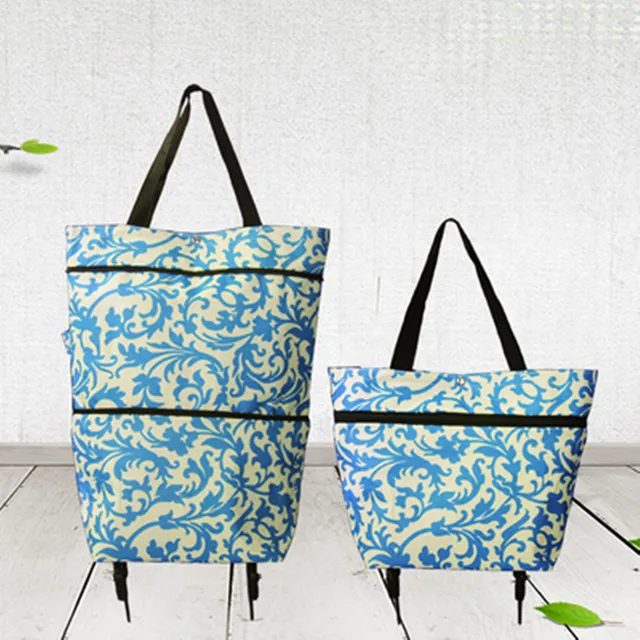 Folding Storage Bag High Capacity Shopping Food Organizer Trolley Bag On Wheels Bags Portable Shopping Bags Buy Vegetables Bags flowers A