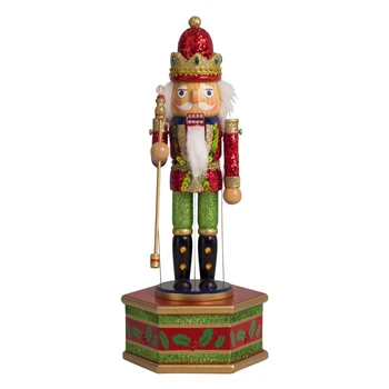 

Round Base Wooden Music Box Guard Decorations Nutcracker Decor Soldier Toy for Children Desktop Christmas Indoor Home Decor Orna