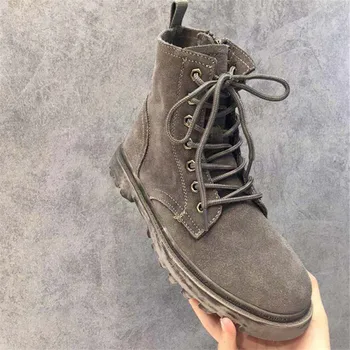 

Boots Women Winter Zapatos De Mujer New Zipper Botas Lace-Up Scarpe Donna Round Toe Female Shoes Med Heels Ladies Boots Nubuck