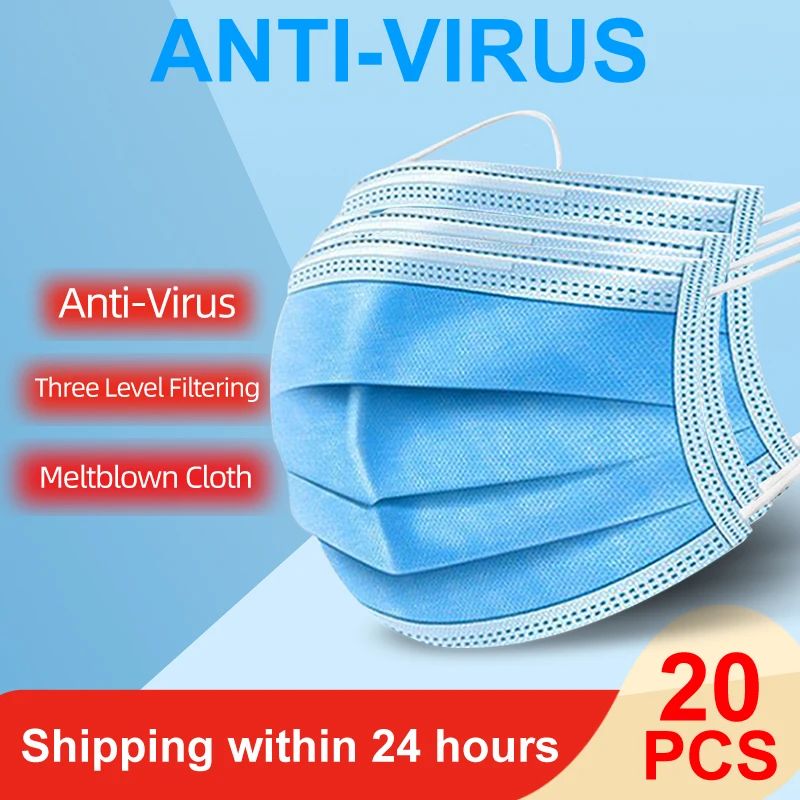 

3 Layers Protective Masks Non-Woven Disposable Face Antibacterial PM2.5 Anti-COVID-19 Virus Earloops Face Anti-Dust Mask