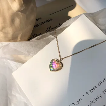 

French Jewelry Pendant Necklace Sweet Shiny Heart Charm Necklace Choker Think Linck Chain Necklace Women Jewelry Gifts