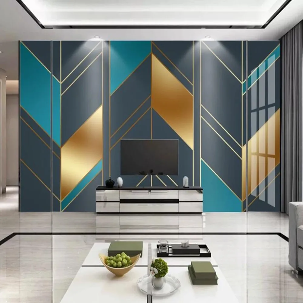 

milofi custom 3D golden geometric line TV sofa background wallpaper mural