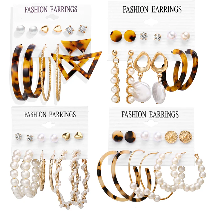 

IF YOU Oversized Earrings Set Pearl Acrylic Drop Earrings For Women Big Circle Leopard Bohemia Brincos DIY Fashion Jewelry 2019