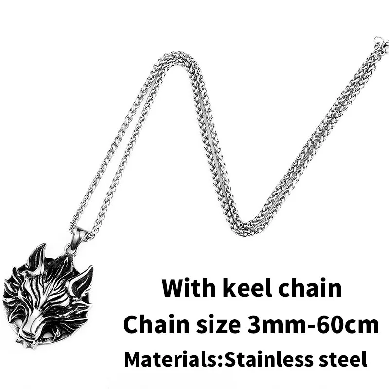 with keel chain Стальной солдат Викинг панк волк кулон ожерелье из нержавеющей стали Байкер Животное Мужчины амулет ювелирные изделия - Окраска металла: with keel chain