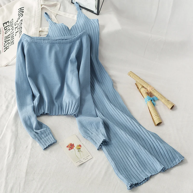 

2019 autumn new women 2 pieces dresses suits knitted sweater and long dresses lady female clothing dresses suits top quality