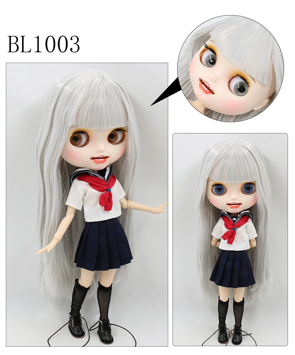 Neo Blythe Doll with Silver Hair, White Skin, Matte Smiling Face & Custom Jointed Body 1