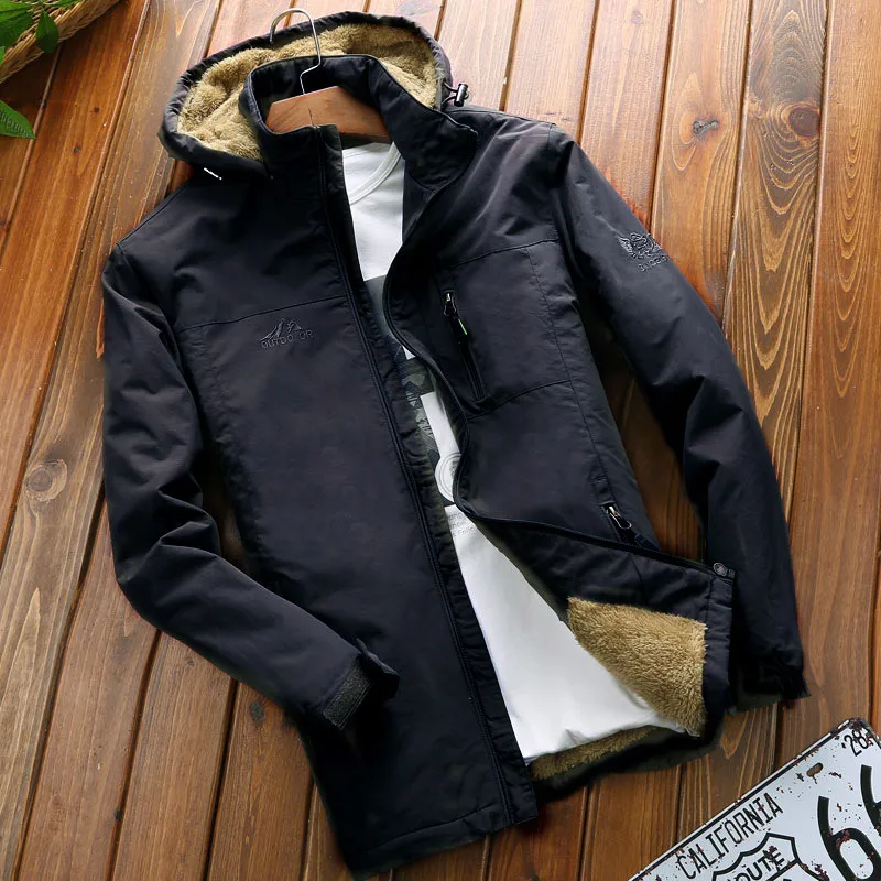 Men plus Velvet Warm MEN'S Assault Jacket Thick Large Size Cotton Overcoat Jacket Cotton-padded Jacket Cotton Coat Holly Years M