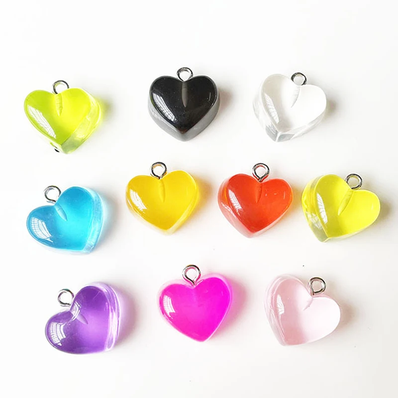 10Pcs Red Heart Charms Resin Candy Transparent Color Pendant DIY Jewelry Making 