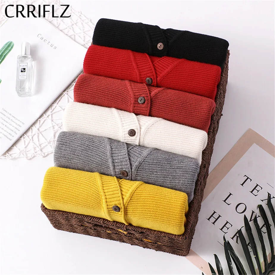 

Casual Wild Sweater Short Loose V-neck Single-breasted Solid Autumn Winter Women Cardigans Computer Knitted Pockets Full CRRIFLZ