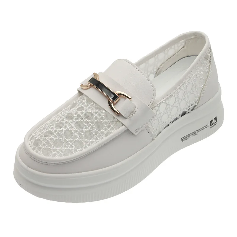 2022 New Casual and Comfortable Thick-soled Loafers Summer Breathable White Shoes Single-pedal Shoes Women