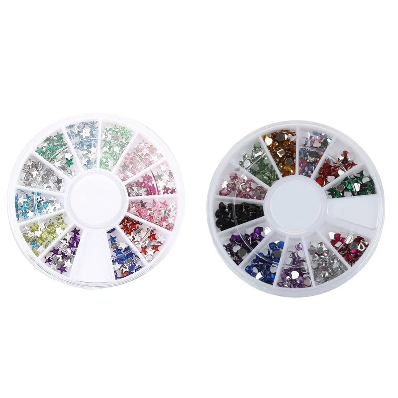 Sale Chance of  3000Pcs Nail Art Sets Kits 2Mm 12 Color Heart Shape Rhinestones Glitter Tips Decoration & 300Pcs 3M