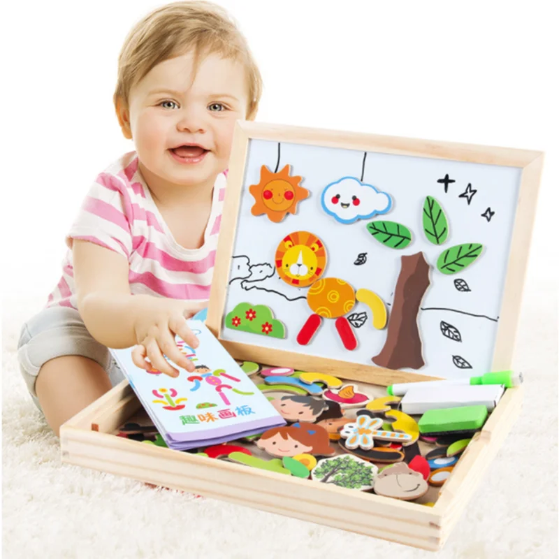

Multifunctional Wooden Magnetic Toys 3D Puzzle Toys For Children Education Animal Wooden Blackboard Kids Drawing Toys Baby Gifts