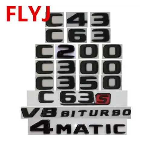 Глянцевая черная эмблема для багажника Mercedes Benz C43 C63 C63s C300 C350 4matic AMG V8 BITURBO 2017